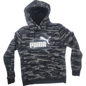 Puma Mens Camouflage Hoodie Medium Black Grey Pattern Cotton with Pocket‎